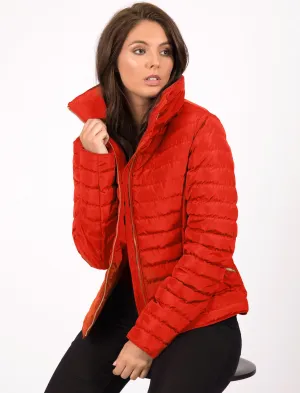 Zelda 2 Funnel Neck Quilted Jacket in Crimson - Tokyo Laundry