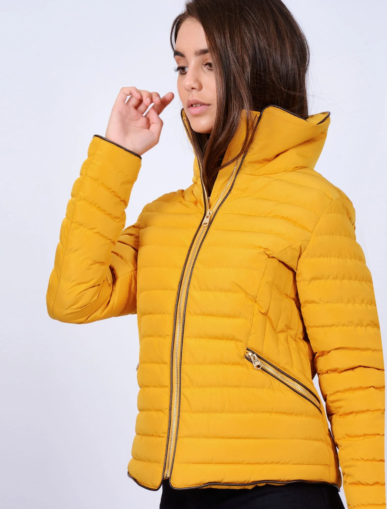 Zelda Funnel Neck Quilted Jacket in Old Gold - Tokyo Laundry