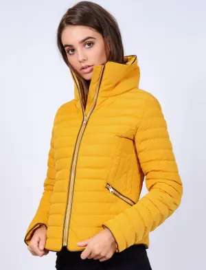 Zelda Funnel Neck Quilted Jacket in Old Gold - Tokyo Laundry