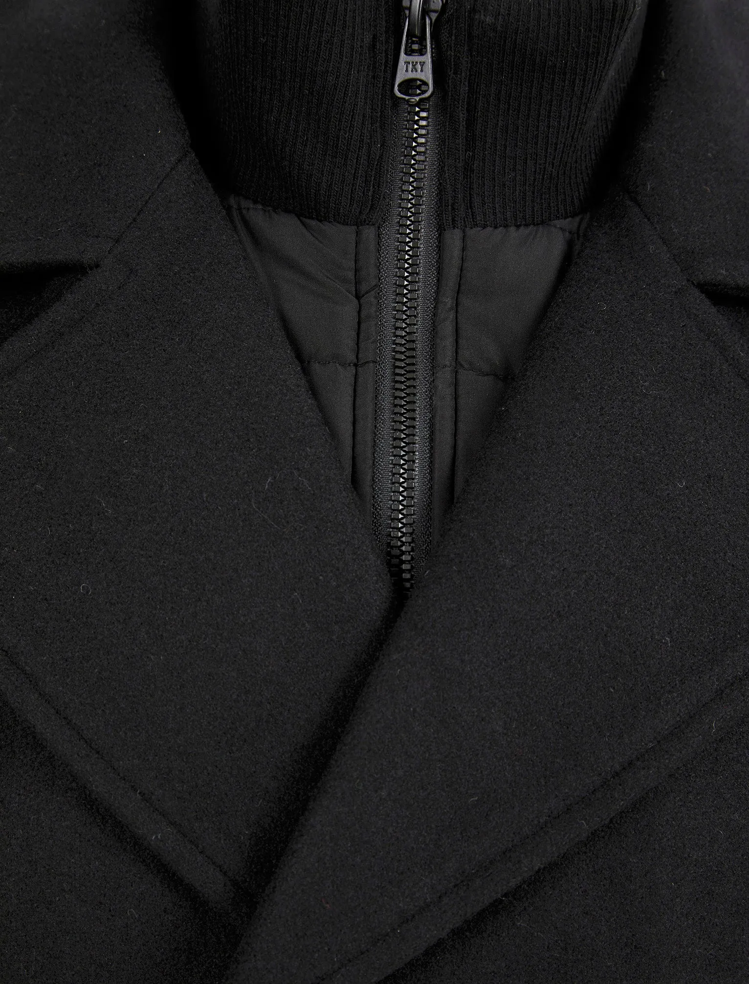 Zemu Double Breasted Wool Look Pea Coat with Quilted Mock Insert in Black - Tokyo Laundry